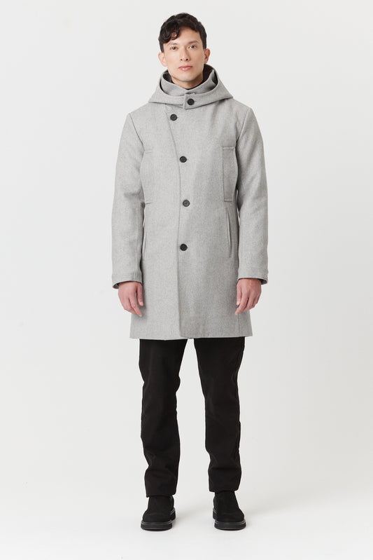 Desloups manteau d'hiver homme asymétrique avec capuchon détachable en 100% laine et doublé #DLM-501