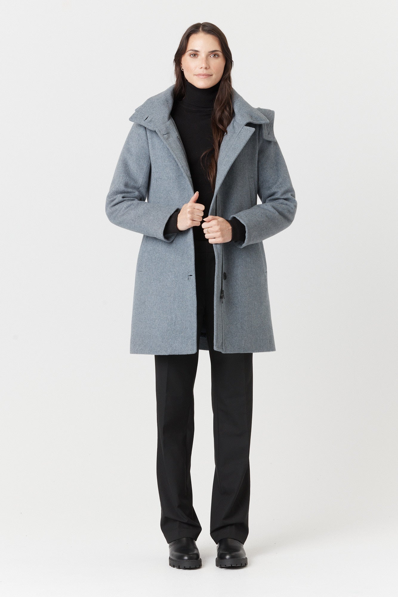 Desloups manteau d'hiver pour femme classique ajusté avec fermoir en 100% laine doublé