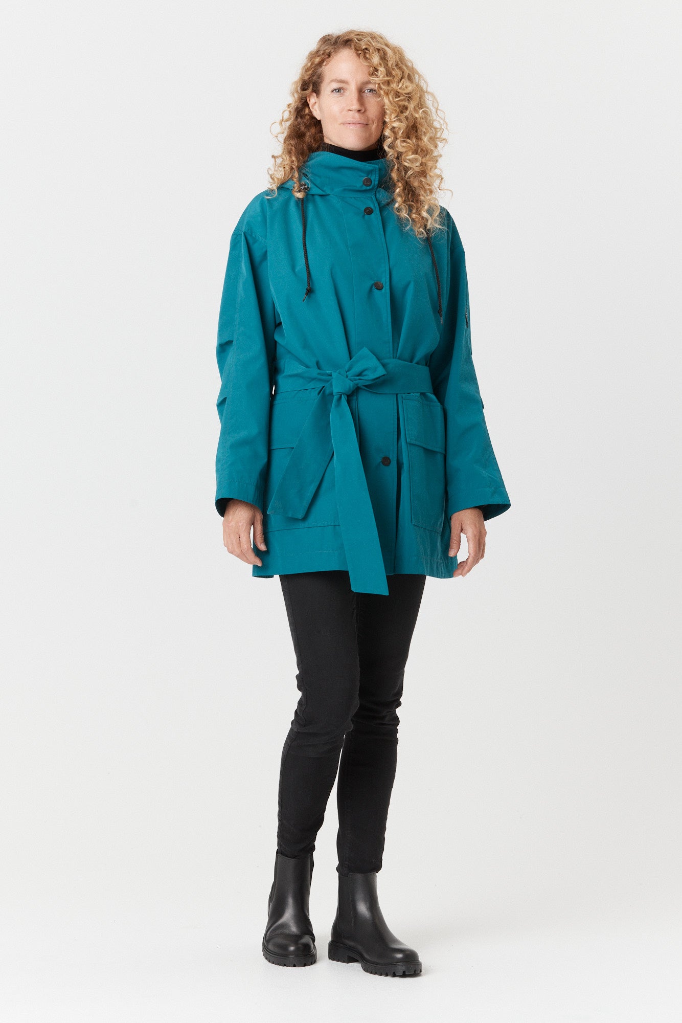 Desloups manteau mi-saison imperméable urbain avec capuchon, ample avec ceinture pour femme-