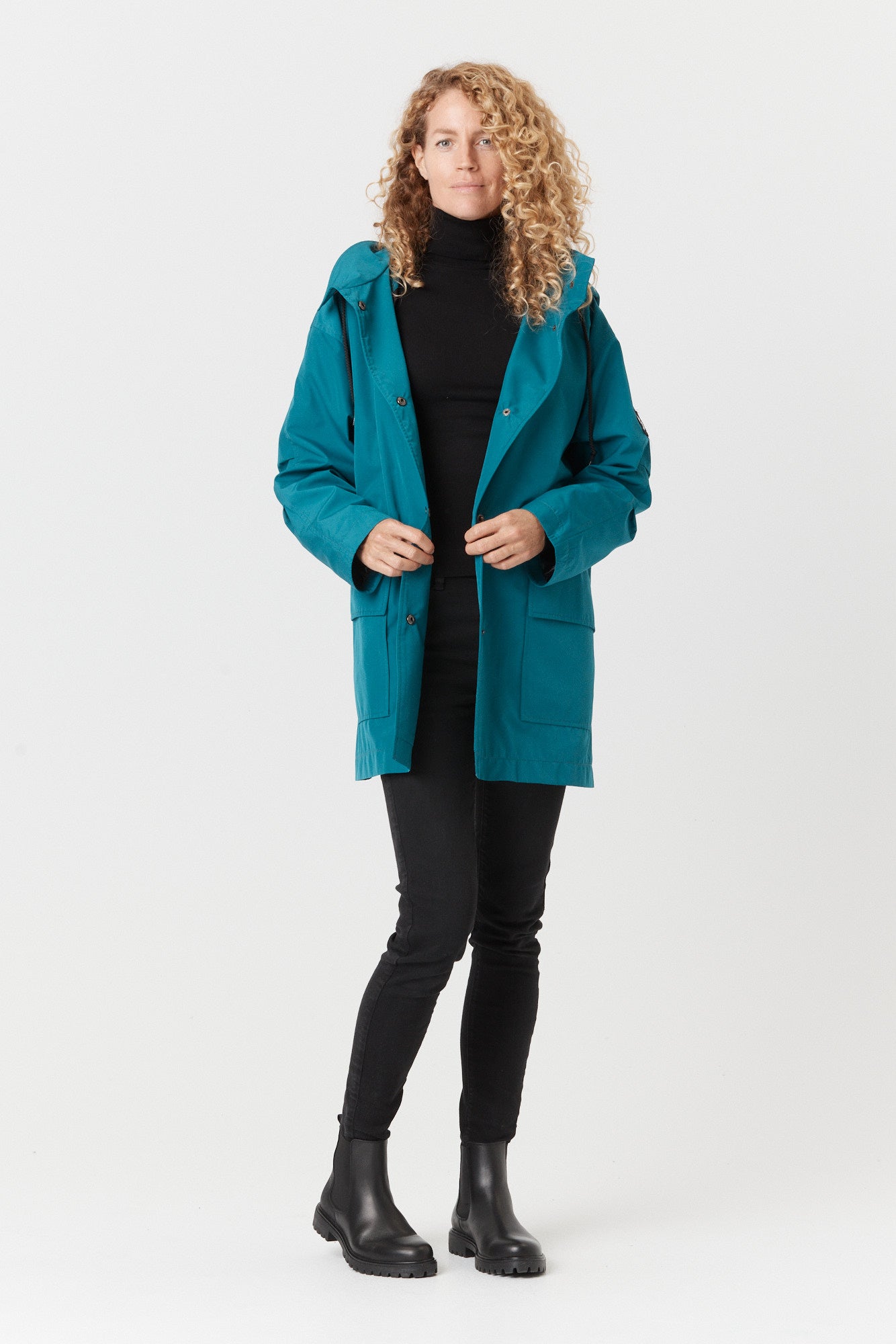 Desloups manteau mi-saison imperméable urbain avec capuchon, ample avec ceinture pour femme-