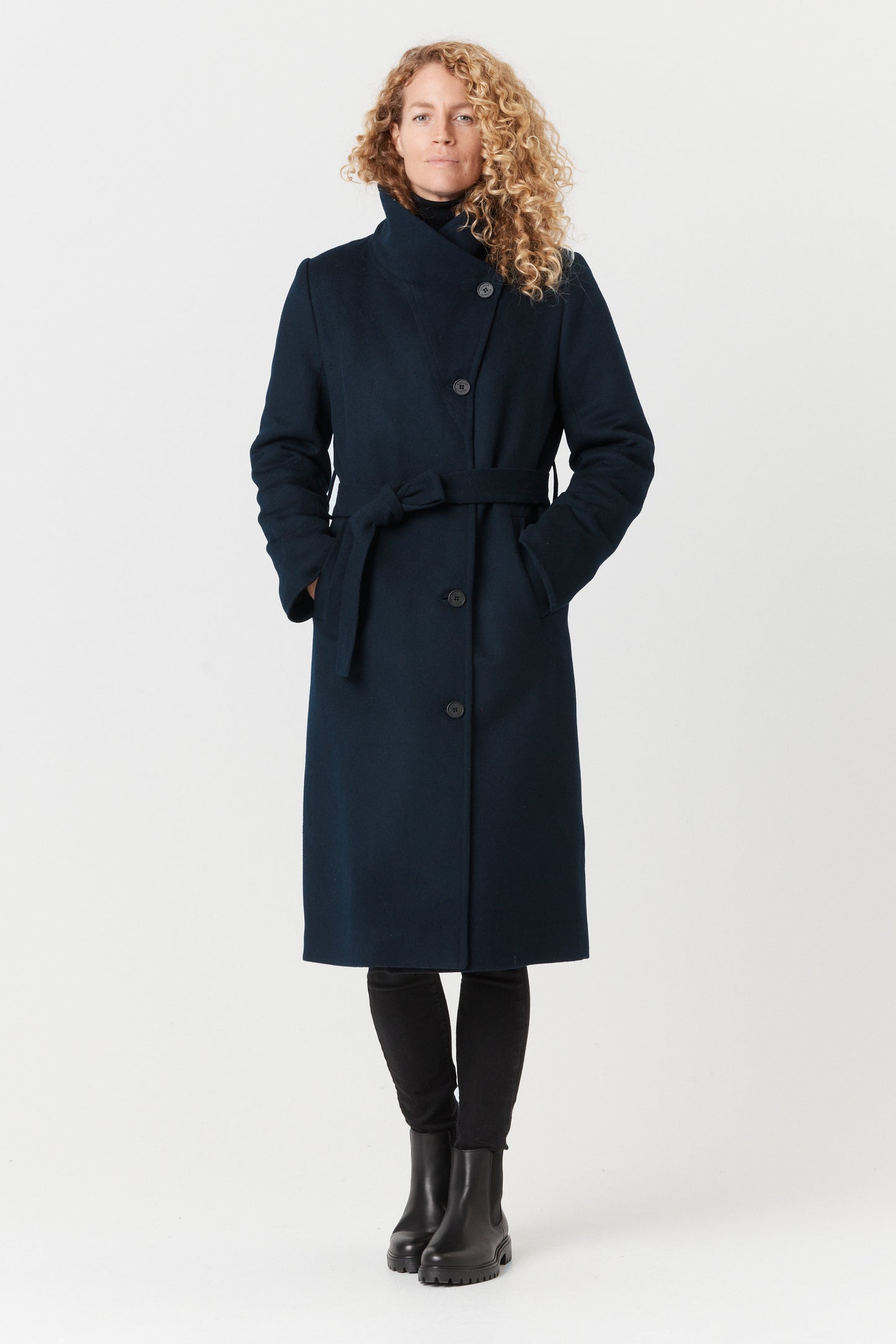 Desloups manteau d'hiver long femme avec ceinture en 100% laine et doublé
