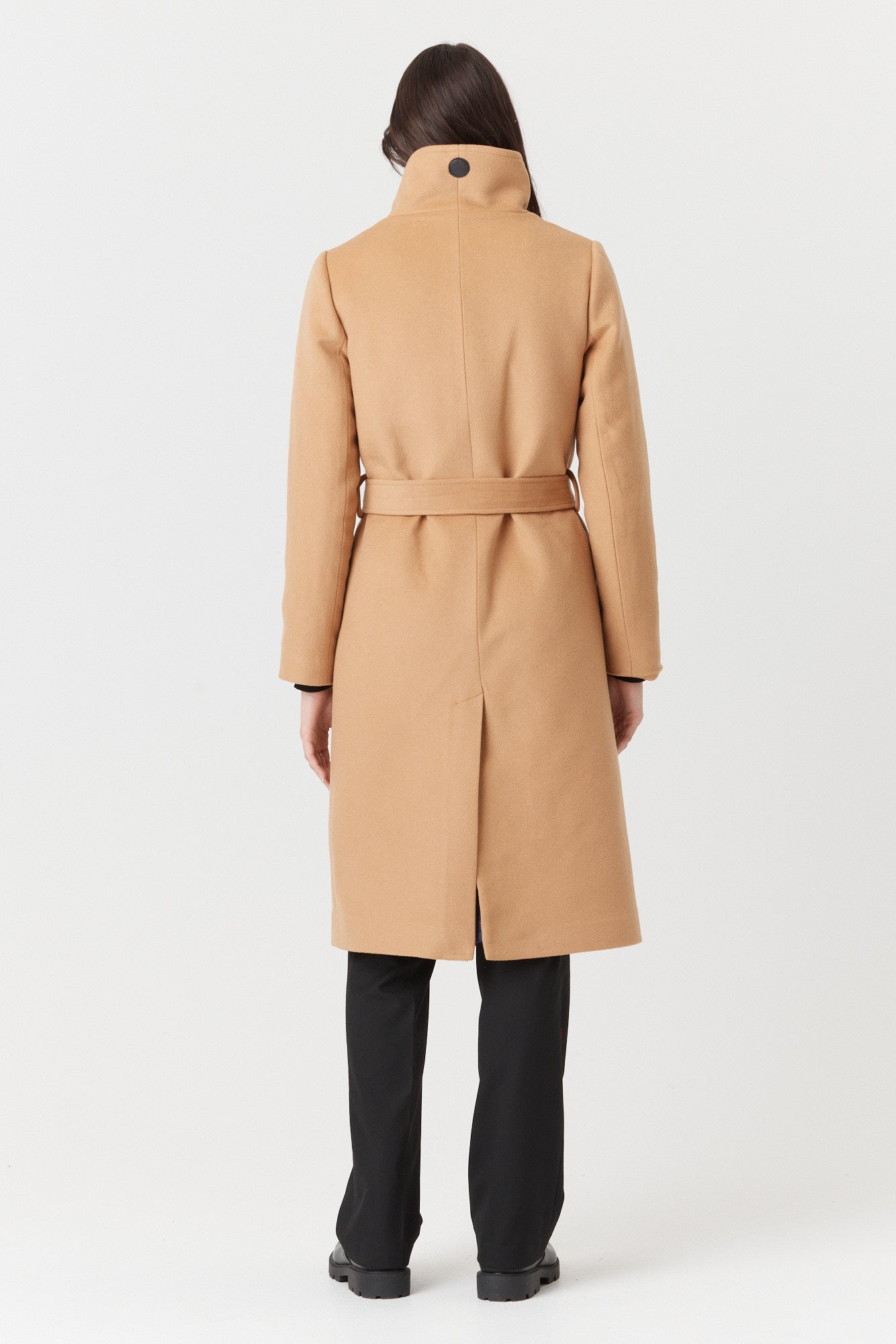 Desloups manteau d'hiver long femme avec ceinture en 100% laine et doublé