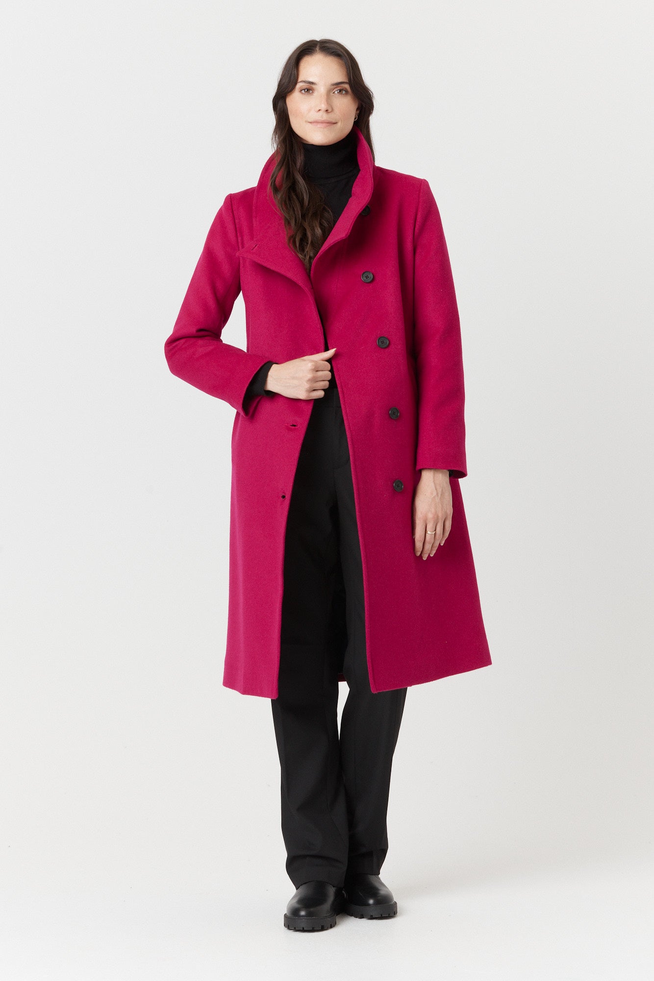 Desloups manteau d'hiver long femme avec ceinture en 100% laine et doublé