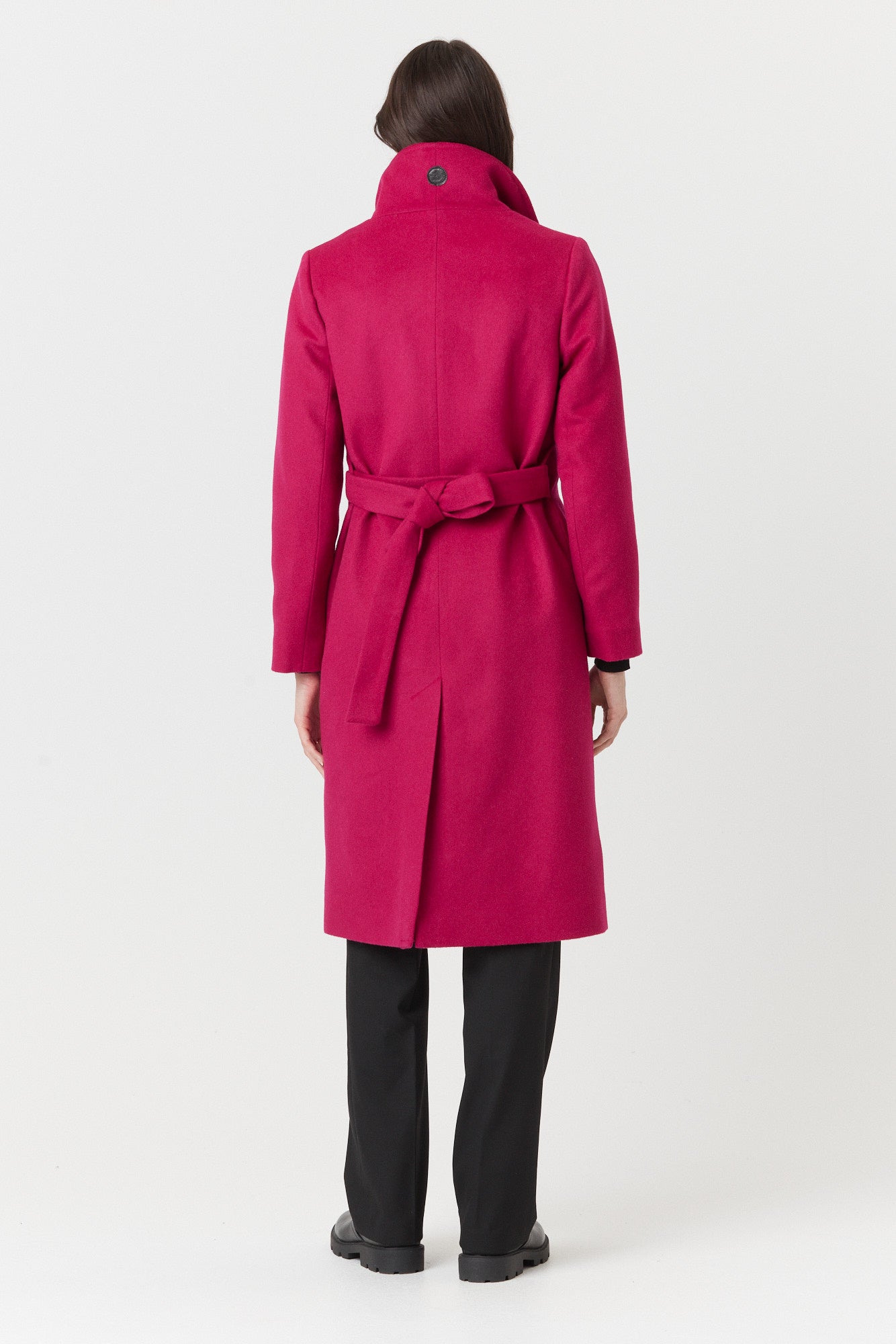 Desloups manteau d'hiver long femme avec ceinture en 100% laine et doublé