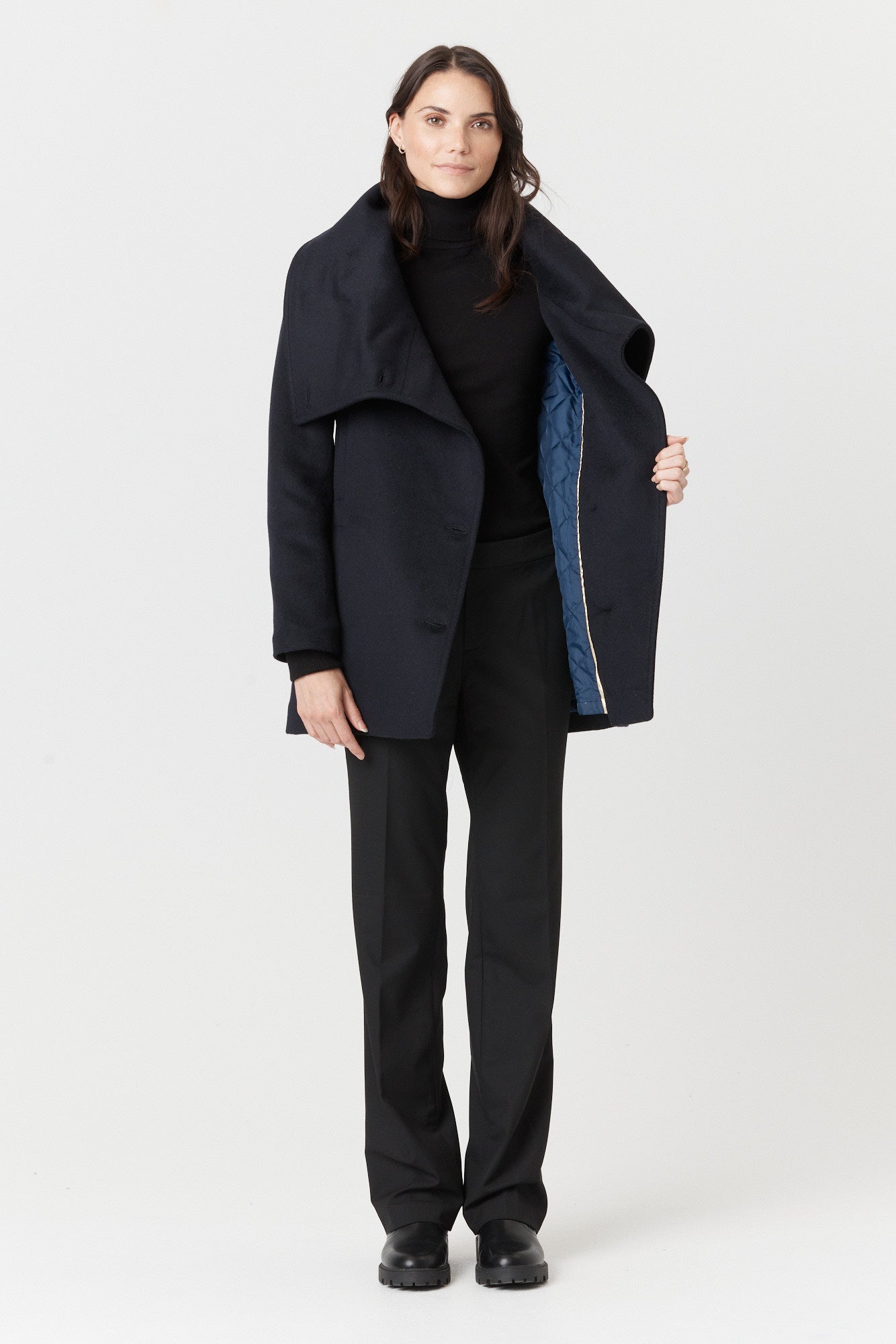 Desloups manteau d'hiver pour femme asymétrique en 100% laine doublé