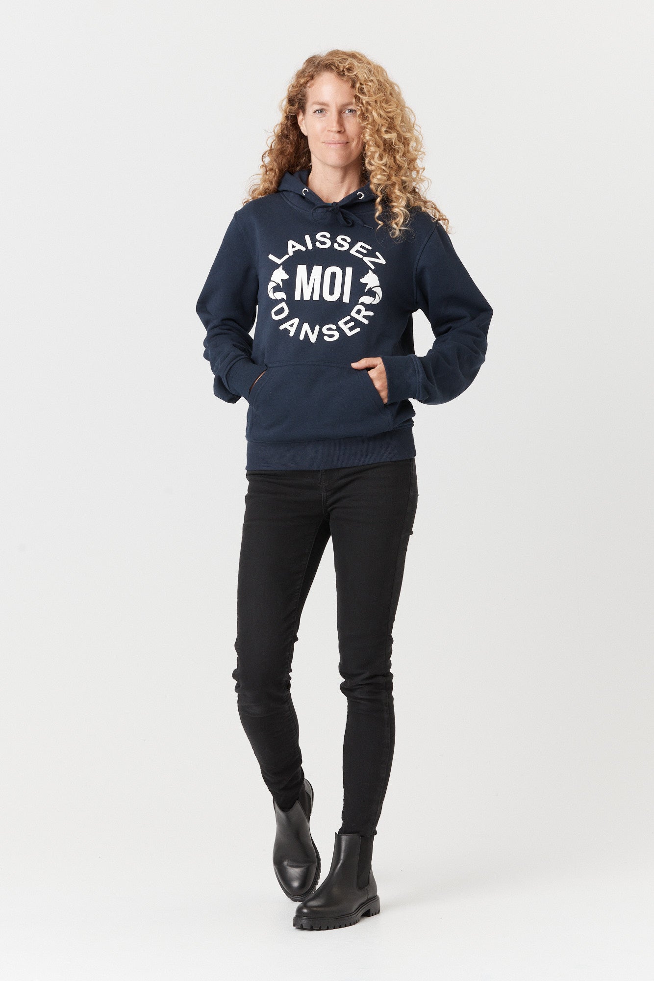Desloups fleece hooded sweater with "Heart" print - Royal blue