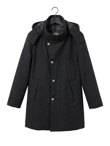 Vintage - manteau de laine asymétrique pour homme Charcoal - S