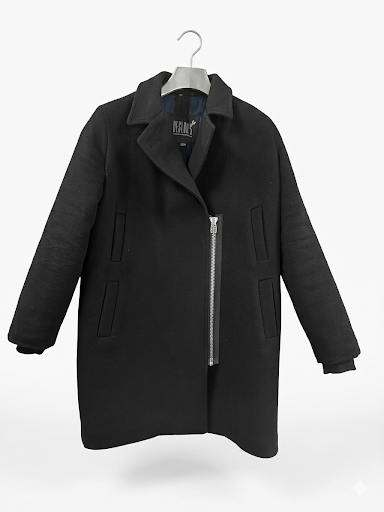 Vintage - manteau de laine style veston avec zip femme en taille XS - Noir