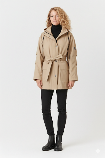 Manteau imperméable urbain avec capuchon, ample avec ceinture pour femme Pré-vente #SLF-202