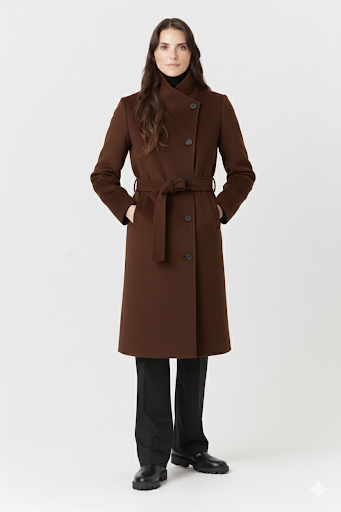 Manteau d’hiver long avec ceinture semi ajusté femme en 100% laine – Desloups Pré-vente #DLF-008