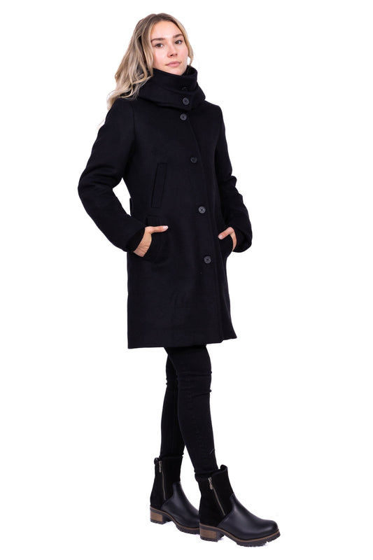 Desloups classic fitted women's winter coat with clasp in 100% lined wool 