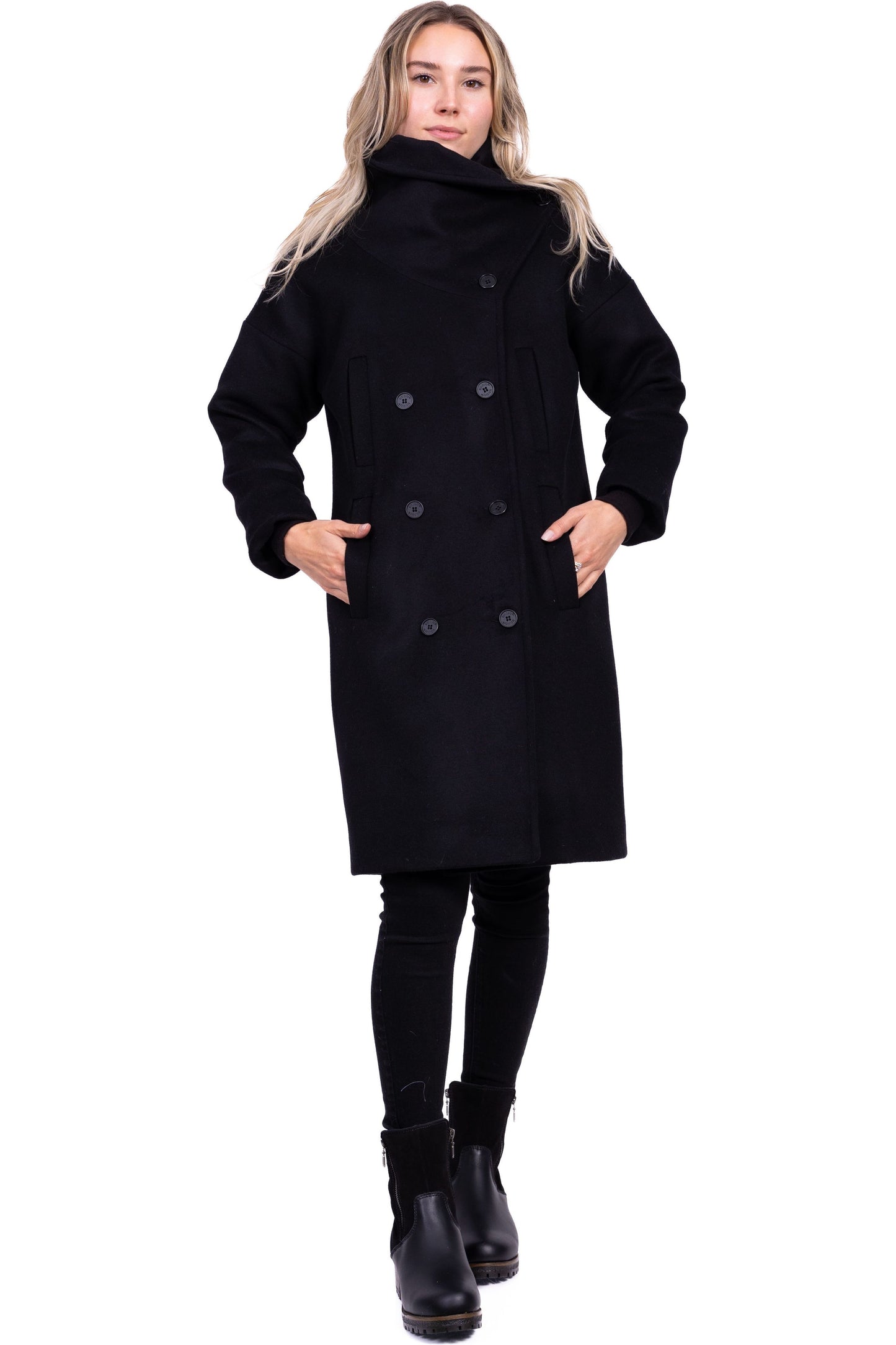 PRÉ-COMMANDE Manteau d'hiver femme oversize double boutonnage en 100% laine et doublé