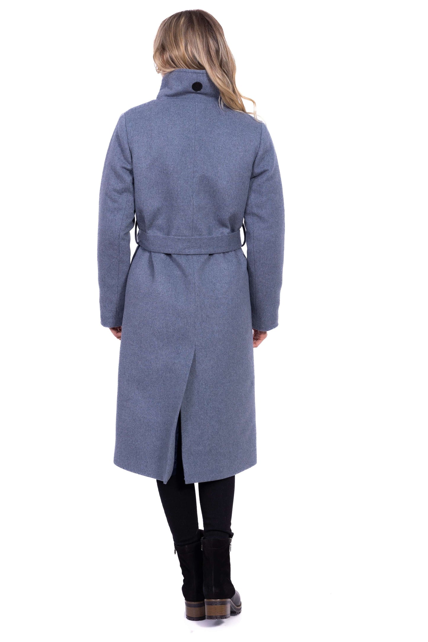 Desloups long women's winter coat with belt in 100% wool and lined