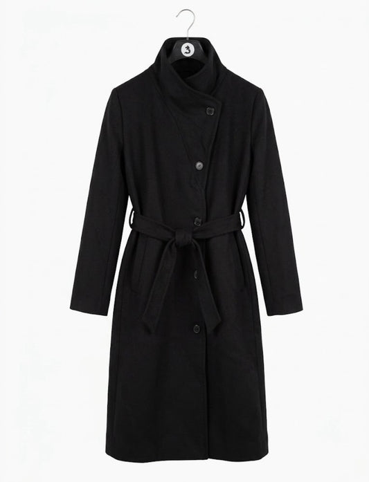 Vintage - manteau de laine demi-saison long avec ceinture. Taille S - Noir
