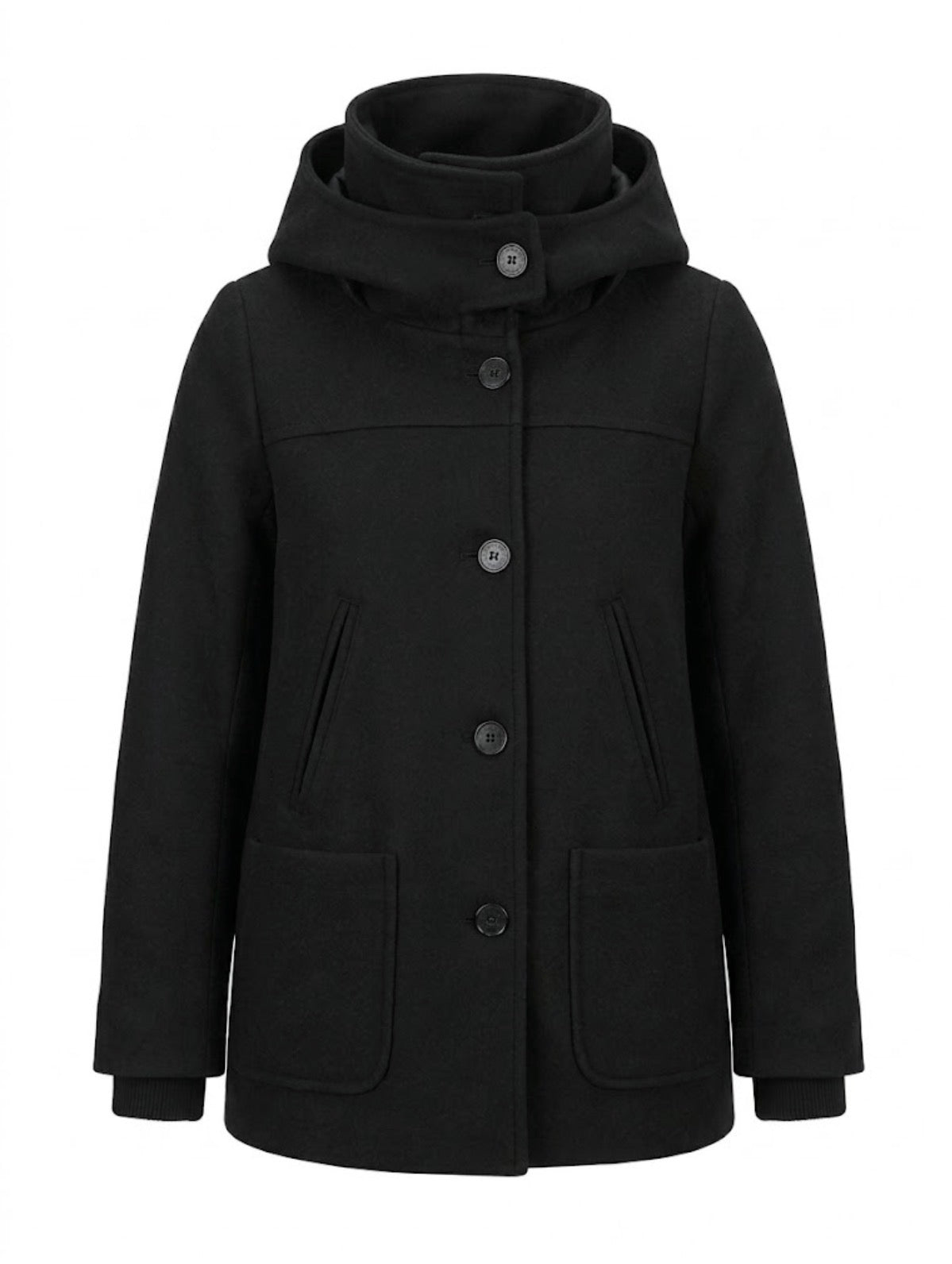 Vintage - manteau de laine court femme avec capuchon. Taille S - Noir