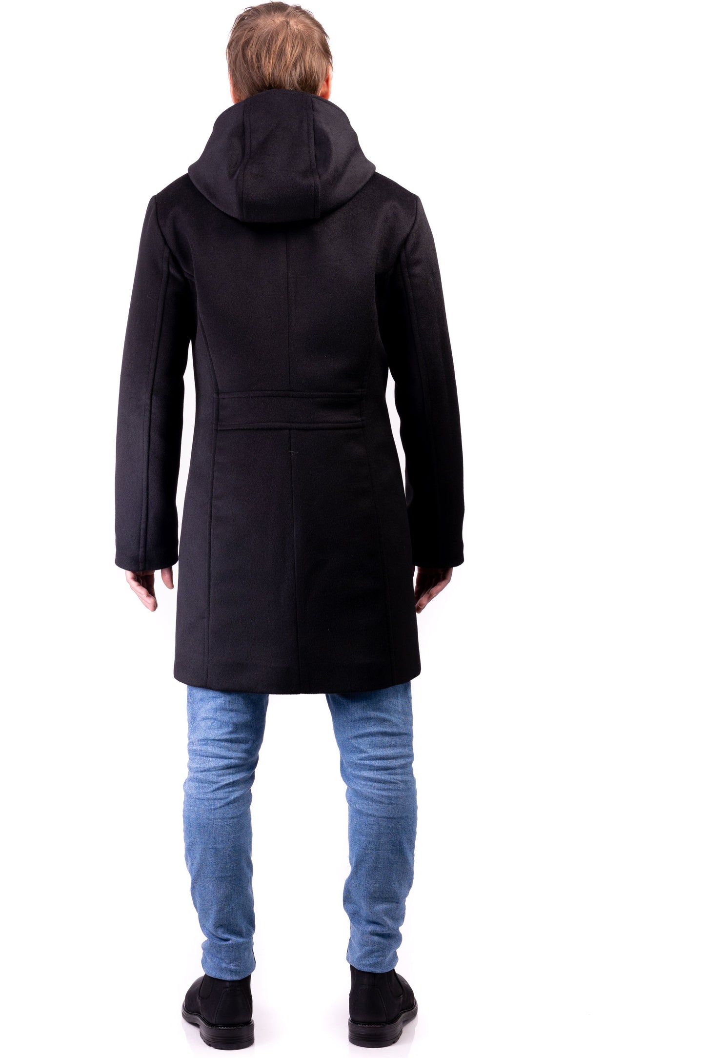 Desloups men's asymmetrical winter coat with detachable hood in 100% wool and lined
