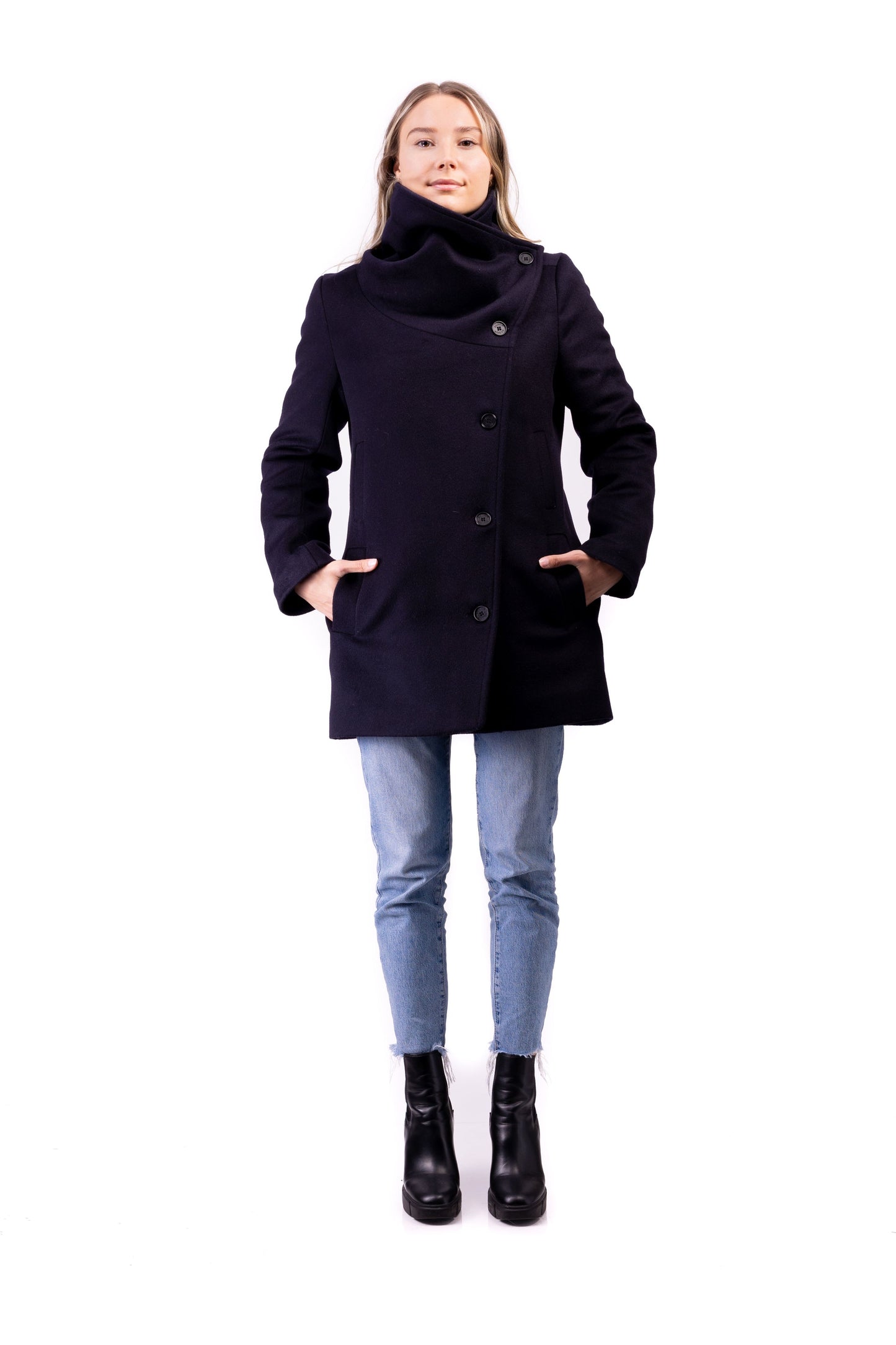 Desloups manteau d'hiver pour femme asymétrique en 100% laine doublé