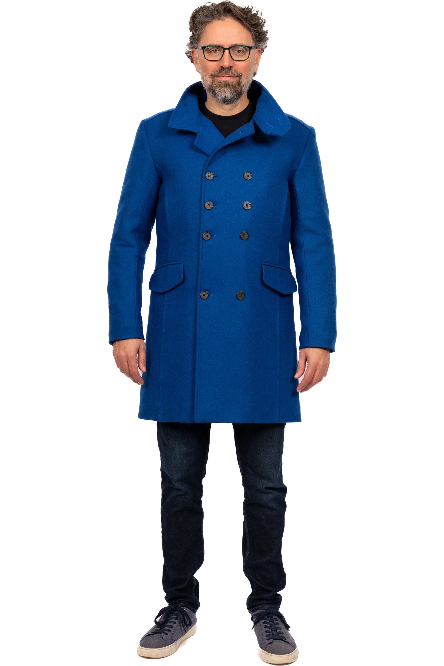 Desloups men's double-breasted winter coat in 100% wool and lined