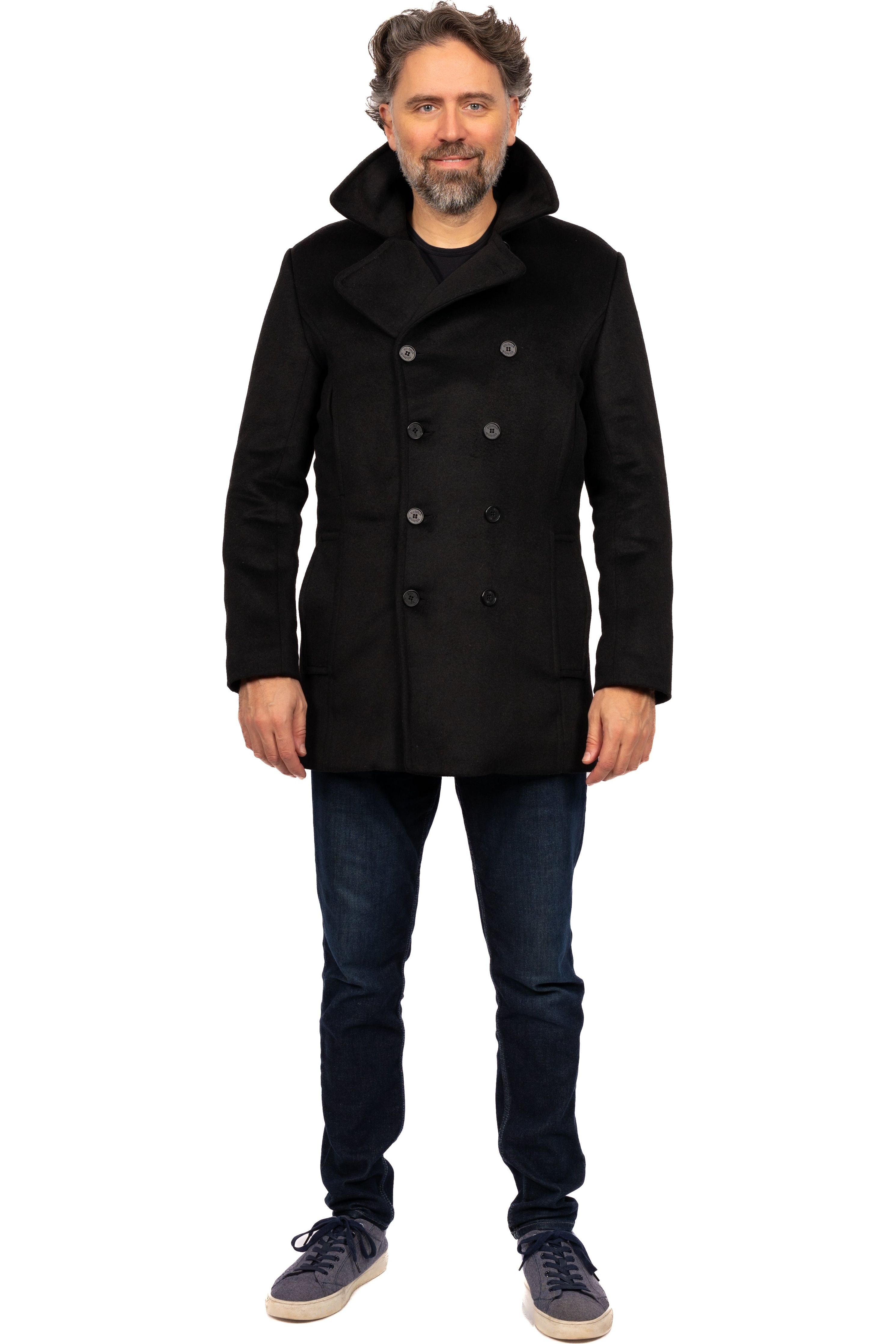 Desloups winter coat in pea coat style for men double breasted in 100