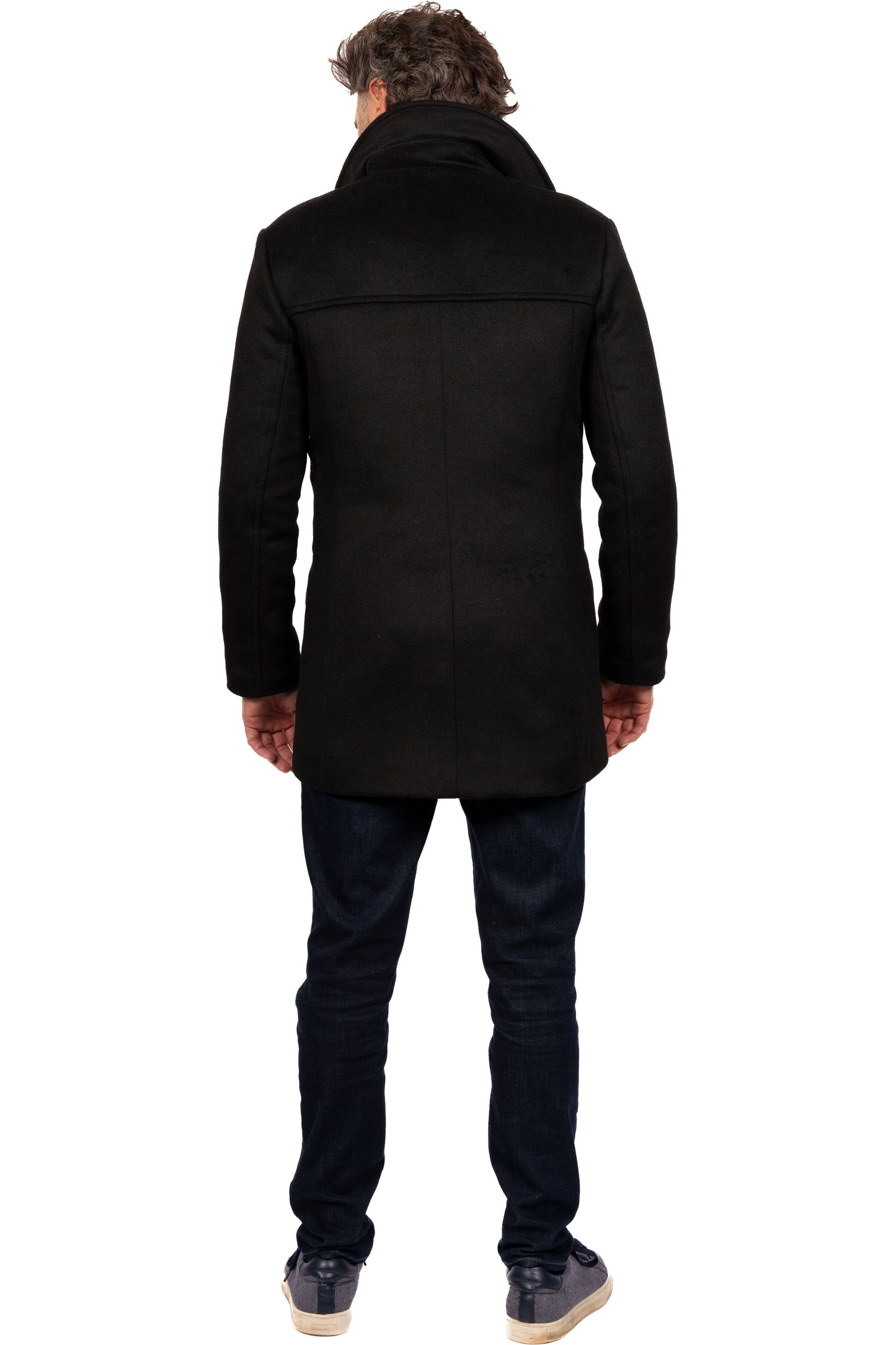 Desloups winter coat in pea coat style for men, double-breasted in 100% wool and lined