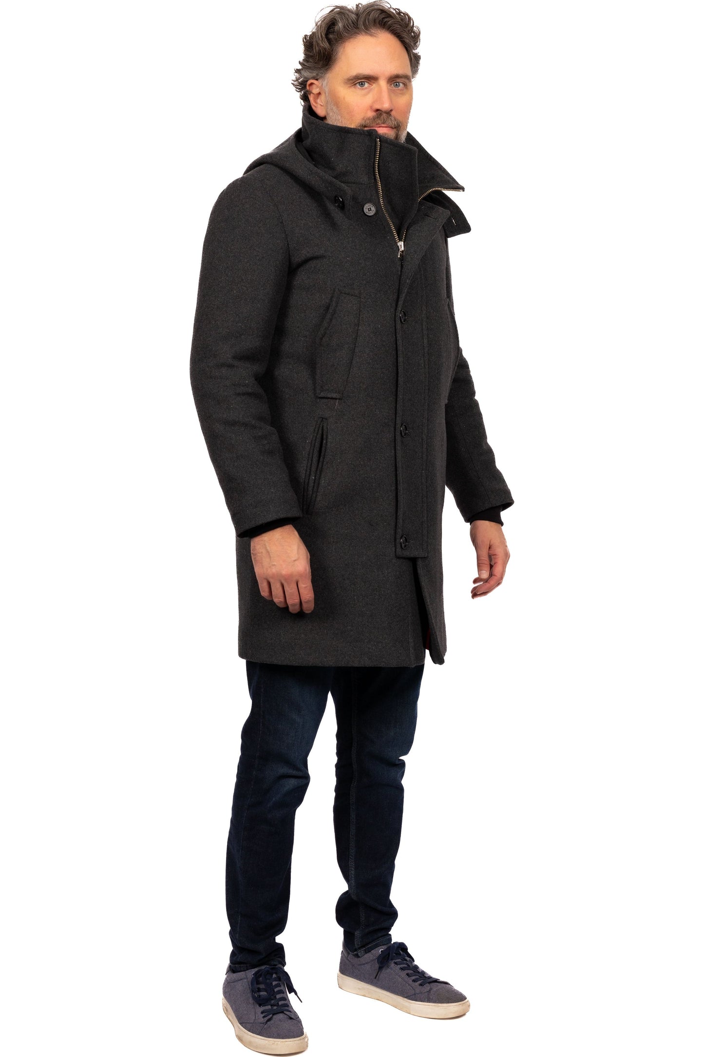 Desloups manteau d'hiver canadienne pour homme avec fermoir et capuchon en 100% laine doublé