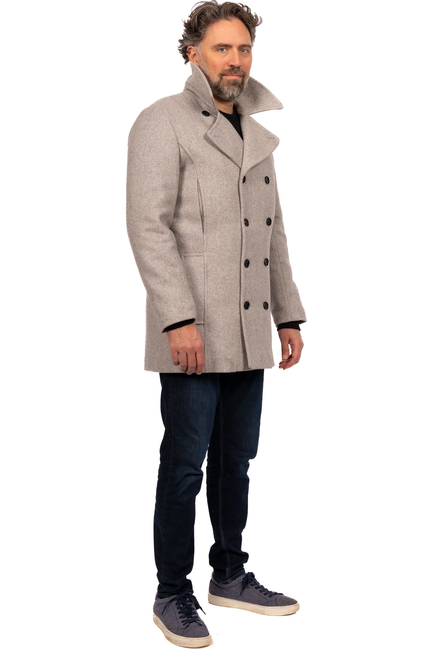 Desloups manteau d'hiver style caban pour homme double boutonnage en 100% laine et doublé