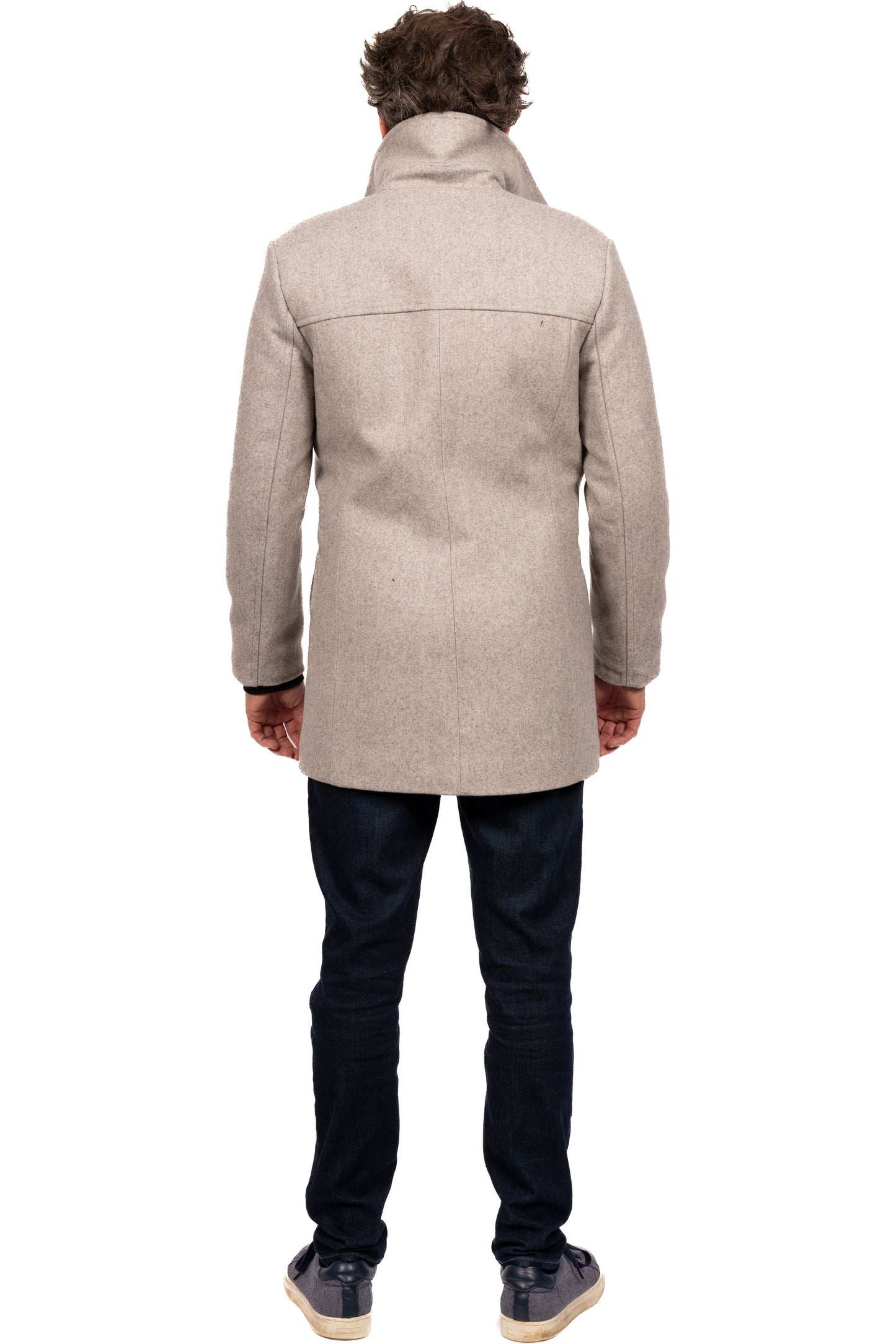 Desloups winter coat in pea coat style for men, double-breasted in 100% wool and lined