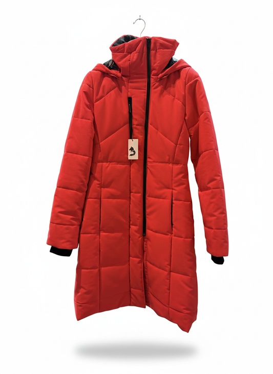 Solde - manteau parka long femme col haut - Rouge - TP