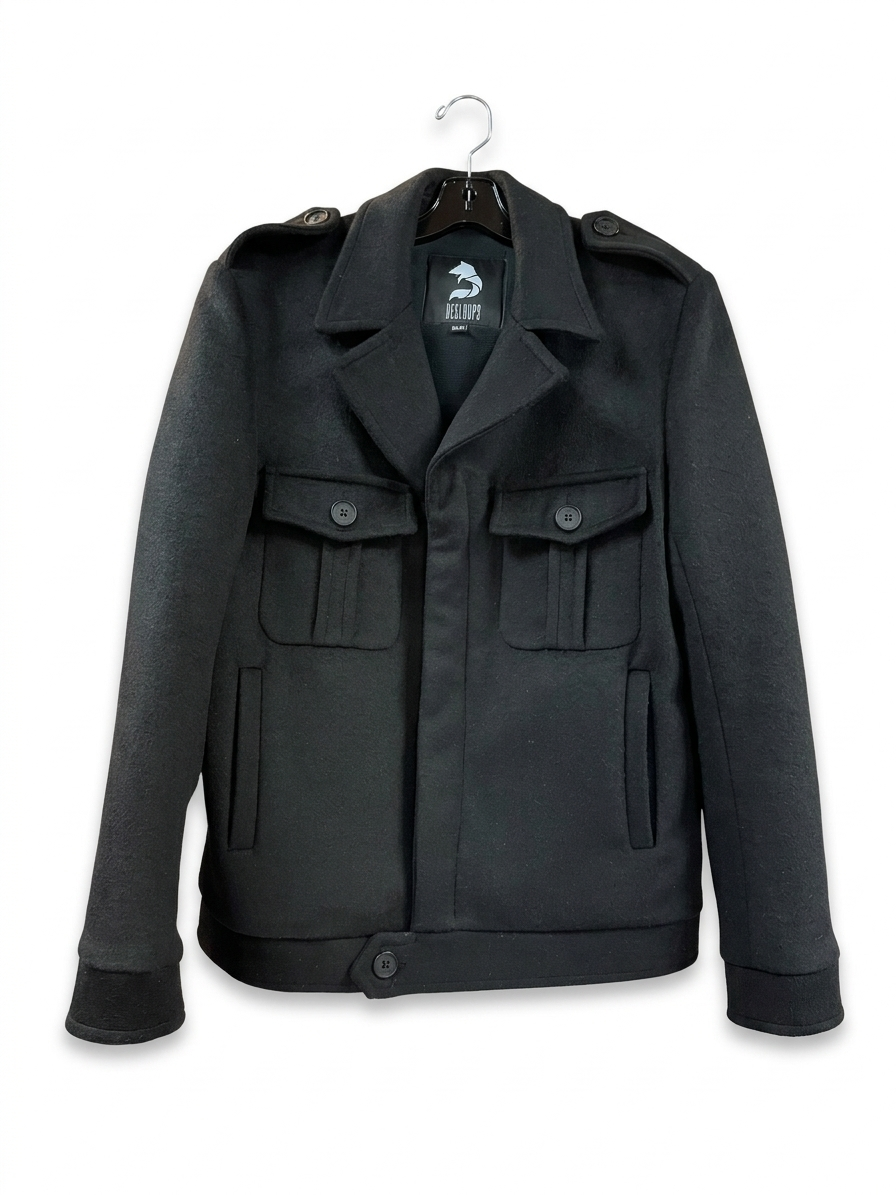 Vintage - manteau de laine court pour homme doublé - Noir - taille M