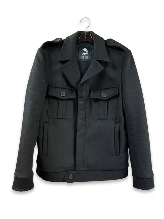 Vintage - manteau de laine court pour homme doublé - Noir - taille M