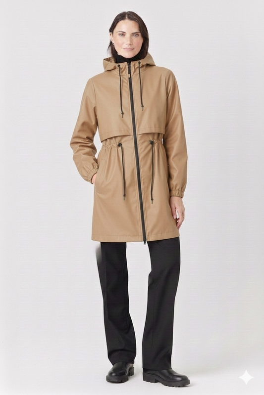 Desloups women's fitted urban waterproof mid-season coat with hood #SLF-201 