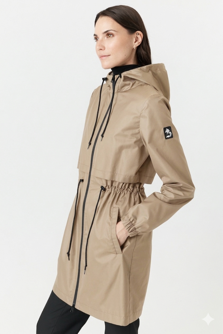 Desloups women's fitted urban waterproof mid-season coat with hood #SLF-201 