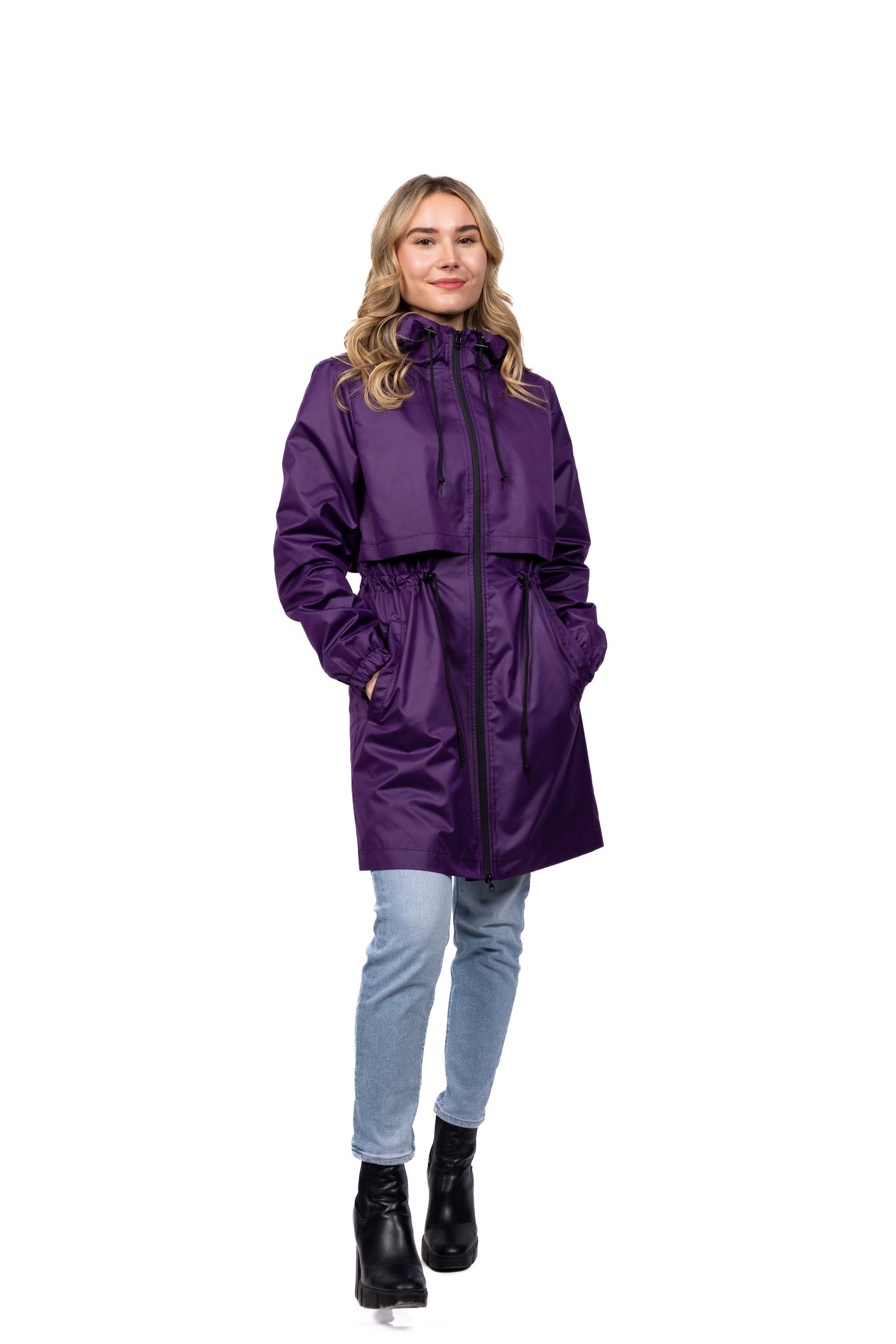 Desloups manteau mi-saison imperméable urbain avec capuchon, ajusté pour femme - Violet