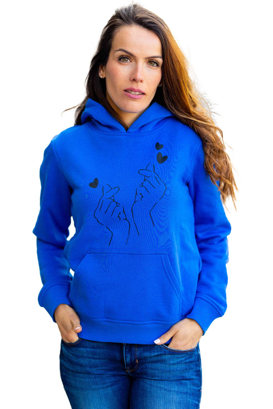 Desloups fleece hooded sweater with "Heart" print - Royal blue