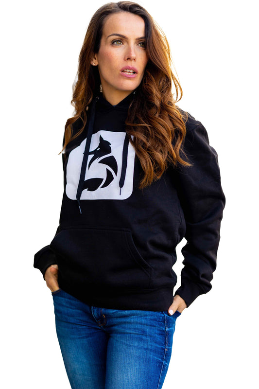 Desloups fleece hoodie with wolf logo print - Black