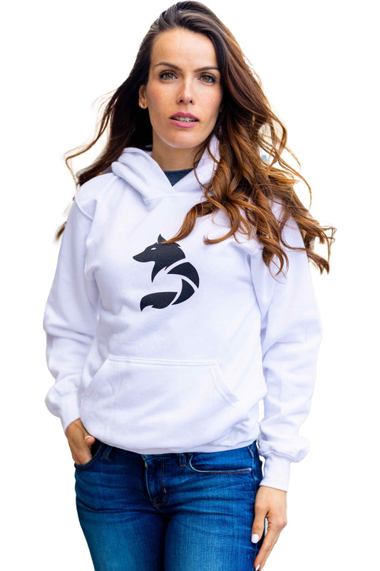 Desloups fleece hoodie with wolf logo print - White